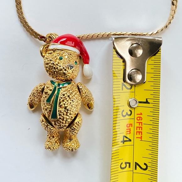 movable brooch pendant gold tone enamel rheistones Bear Santa Christmas pin VTG - Picture 7 of 8